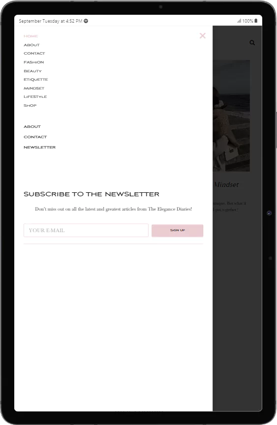 Elementor Popup for Site Bar Menu Tablet view