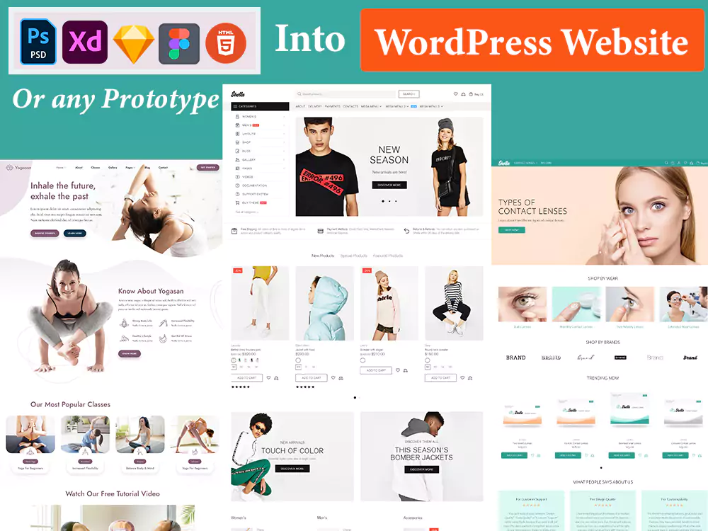 convert PSD, XD, Sketch, Figma or any Prototype to WordPress Website
